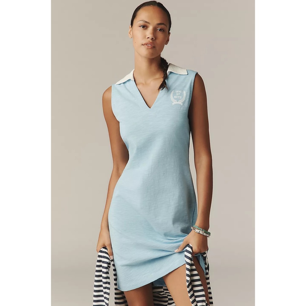 Sundry Game Set Match Polo Dress XL Preppy Tenniscore Blue Anthropologie